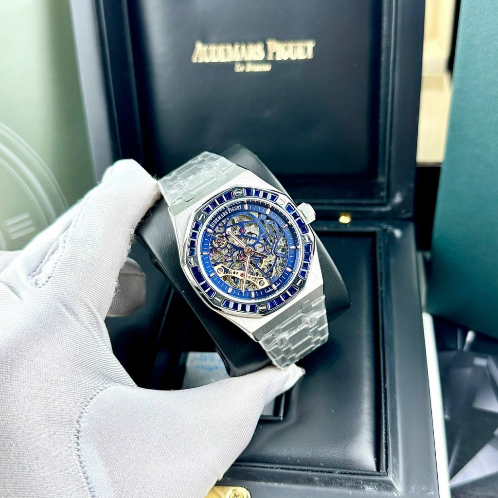 Đồng hồ Audemars Piguet nam mặt xanh đính đá Fake cao cấp 41mm (2)