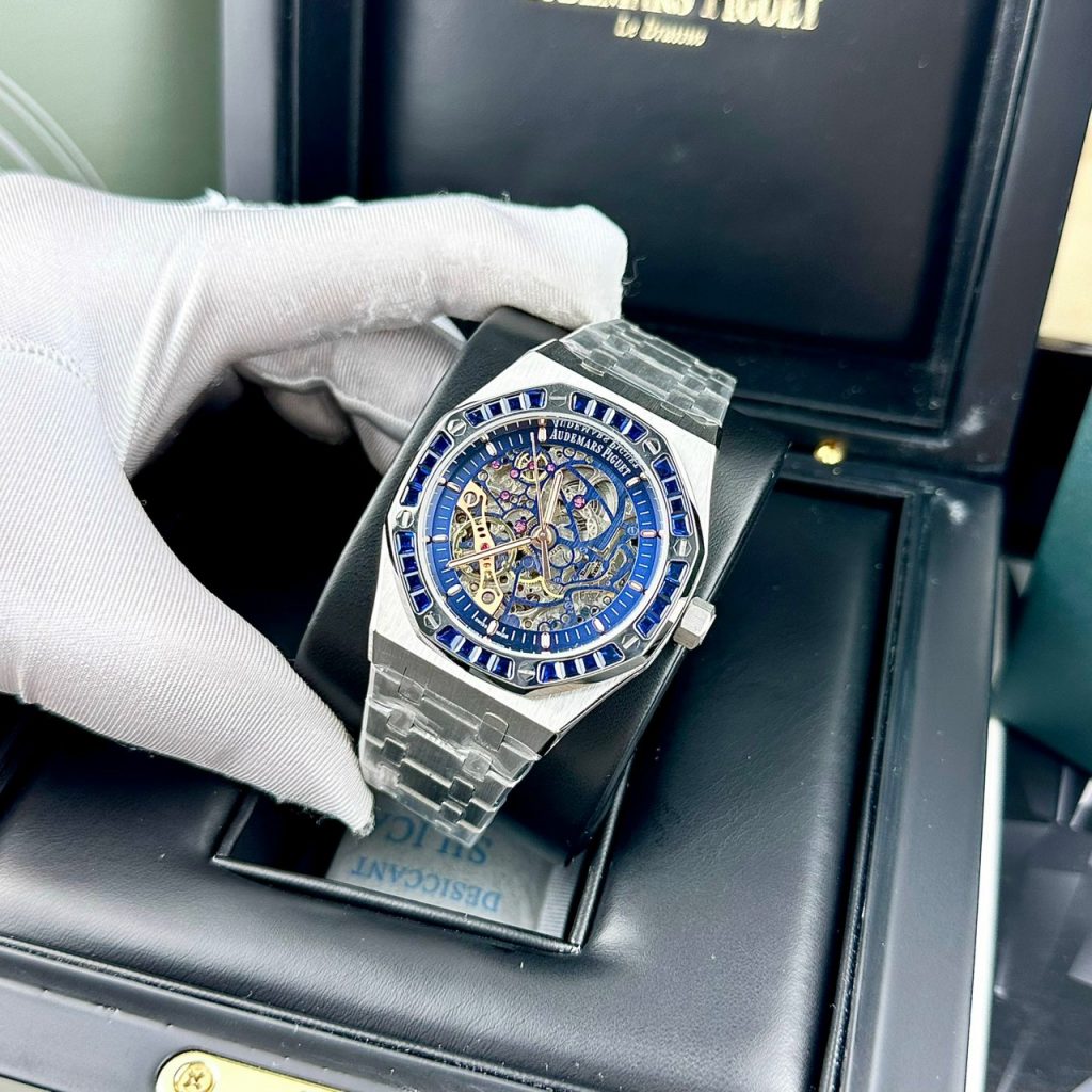 Đồng hồ Audemars Piguet nam mặt xanh đính đá Fake cao cấp 41mm (2)