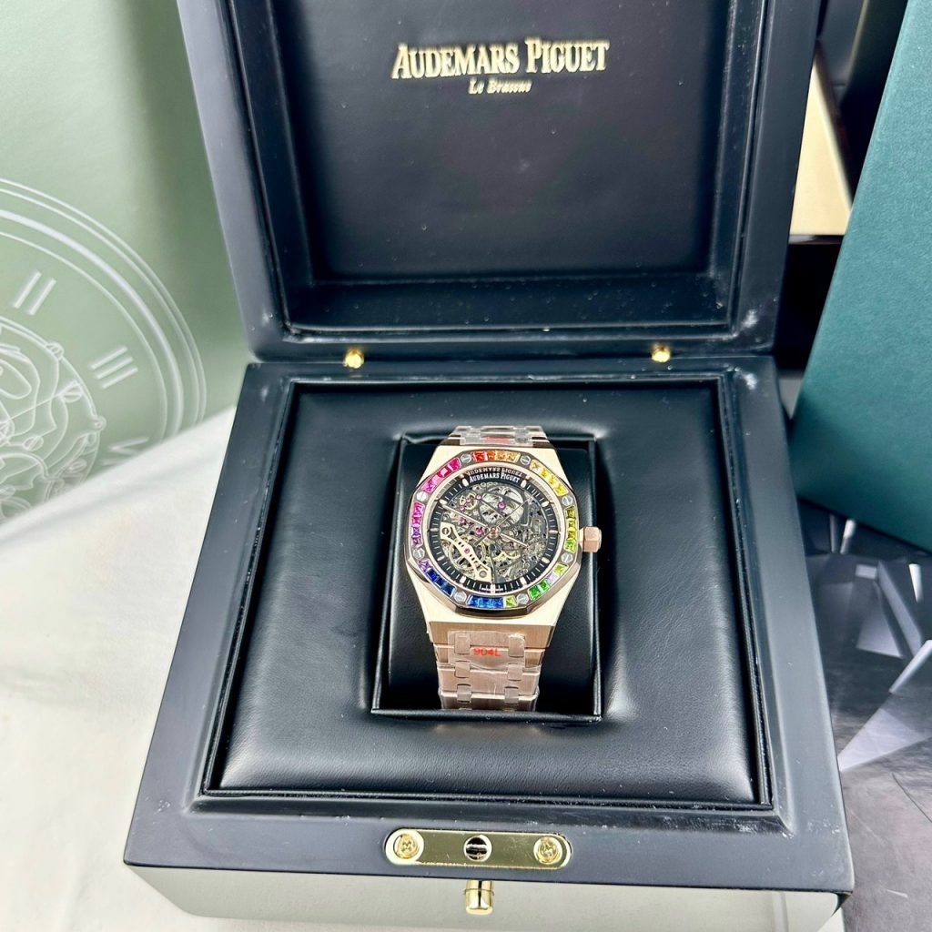 Đồng hồ Audemars Piguet rose gold đính đá 7 màu Fake cao cấp 41mm (2)