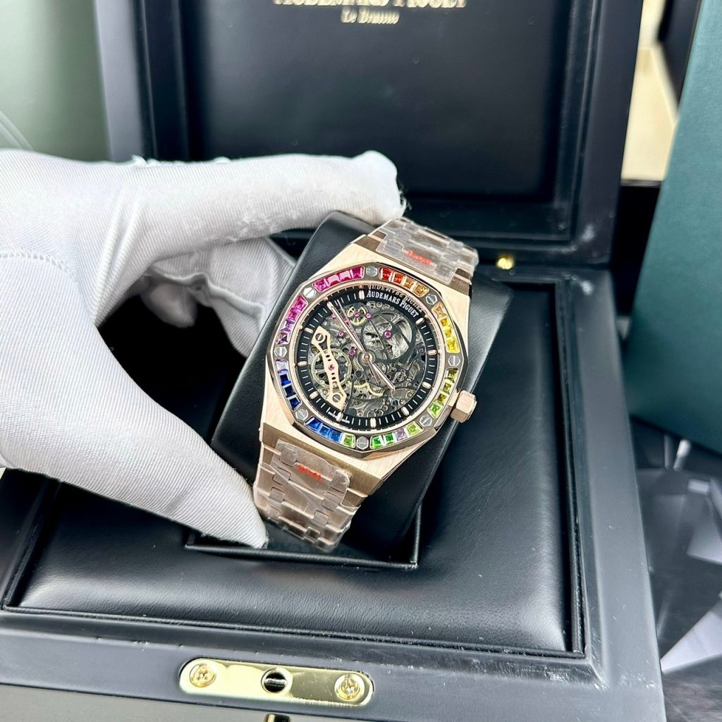 Đồng hồ Audemars Piguet rose gold đính đá 7 màu Fake cao cấp 41mm (2)