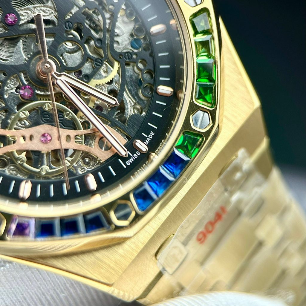 Đồng hồ Audemars Piguet vàng gold Fake 11 cao cấp đính đá 7 màu 41mm (2)