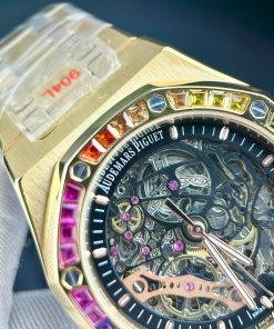 Đồng hồ Audemars Piguet vàng gold Fake 11 cao cấp đính đá 7 màu 41mm (2)