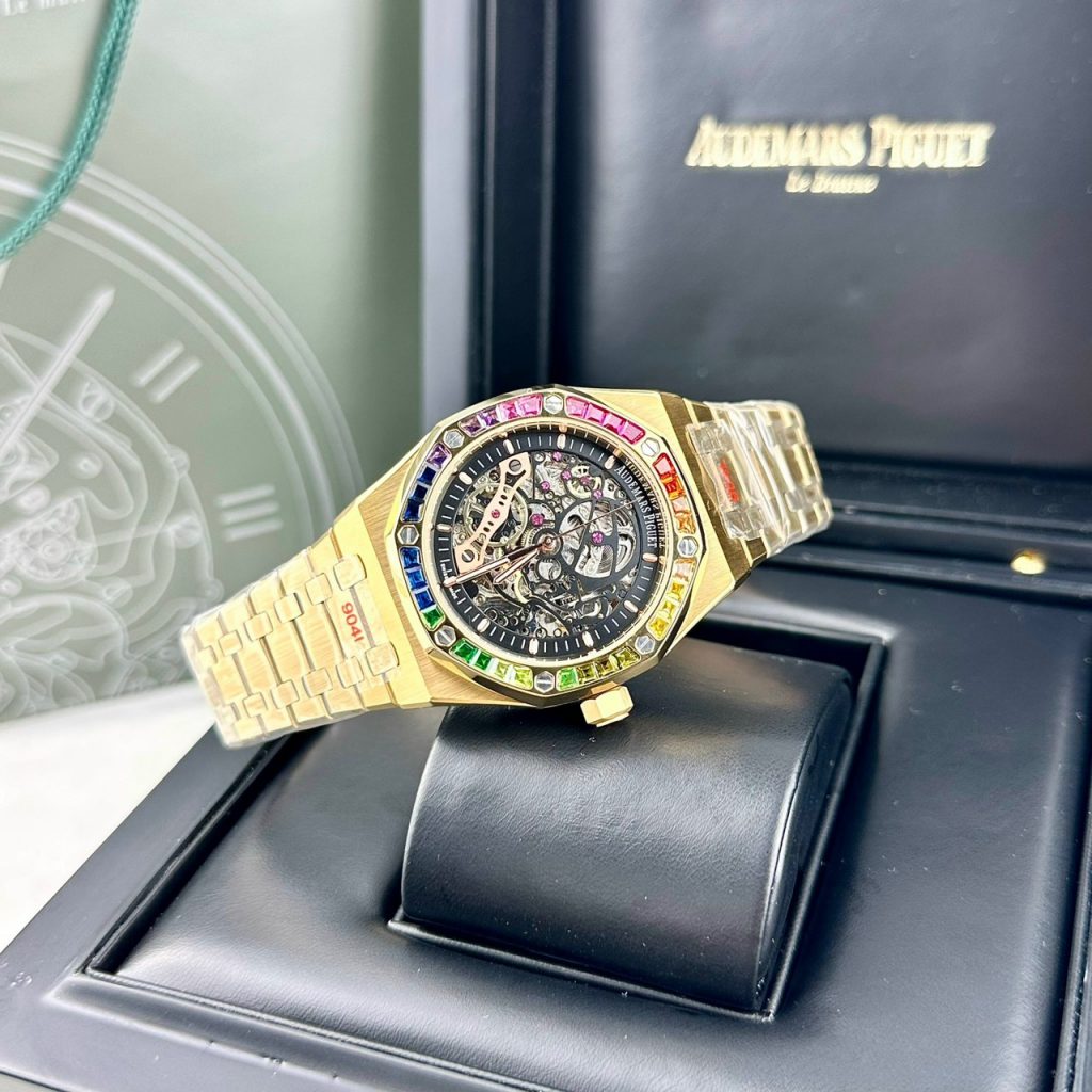Đồng hồ Audemars Piguet vàng gold Fake 11 cao cấp đính đá 7 màu 41mm (2)
