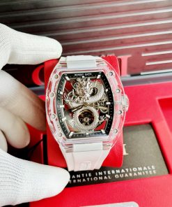 Đồng hồ Bonest Gatti rồng bạc chính hãng nam dây cao su trắng 45mm (2)