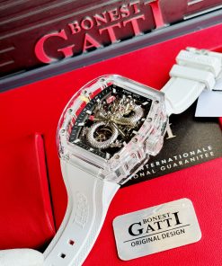 Đồng hồ Bonest Gatti rồng bạc chính hãng nam dây cao su trắng 45mm (2)