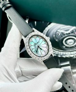 Đồng hồ Chopard L'heure Du Diamant đính đá mặt khảm xà cư Fake cao cấp 28x32mm (2)