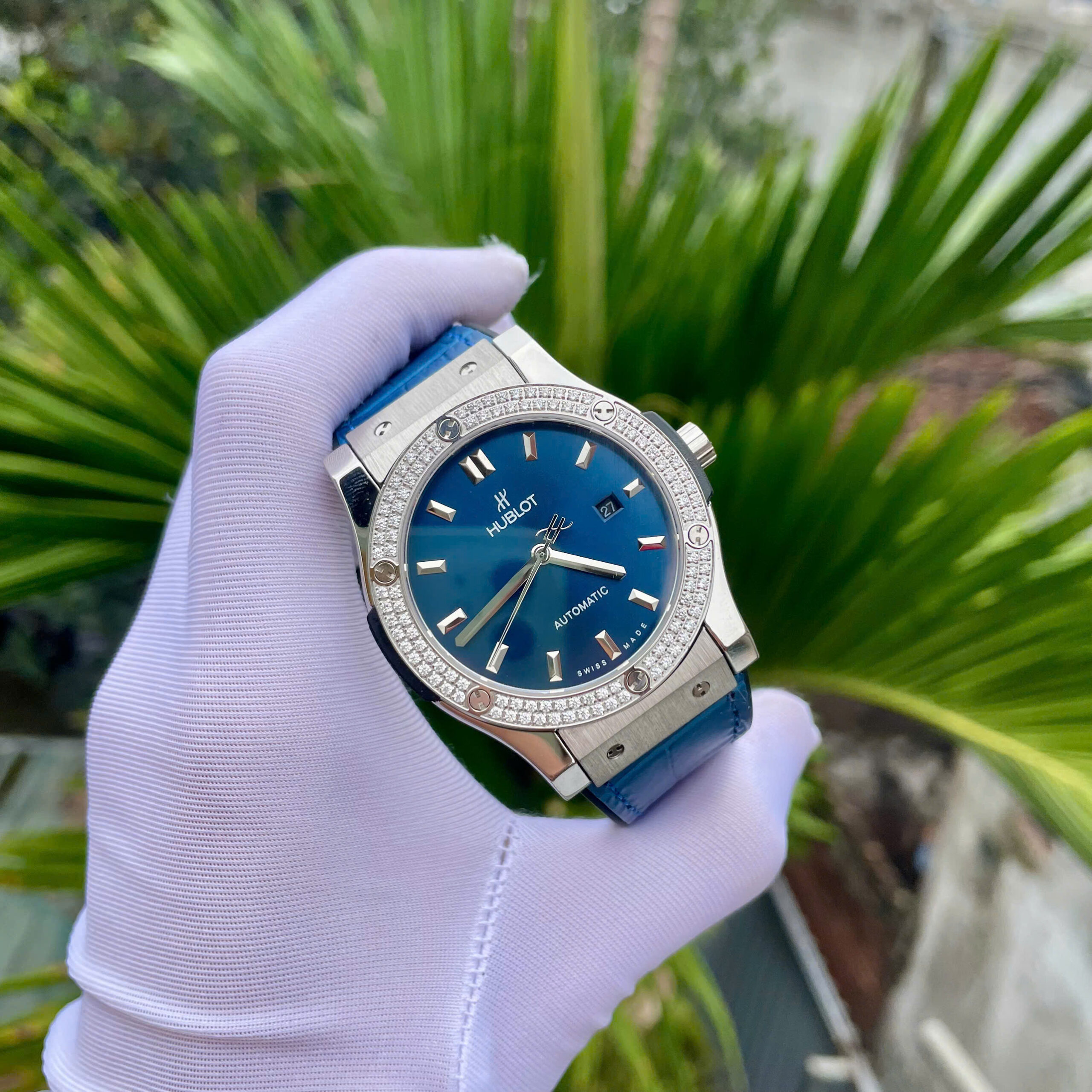 Đồng hồ Hublot nam đính đá máy cơ Automatic Hublot Classic Fusion màu xanh 42mm- DWatch (6) Đồng hồ Hublot nam đính đá máy cơ Automatic Hublot Classic Fusion màu xanh 42mm- DWatch