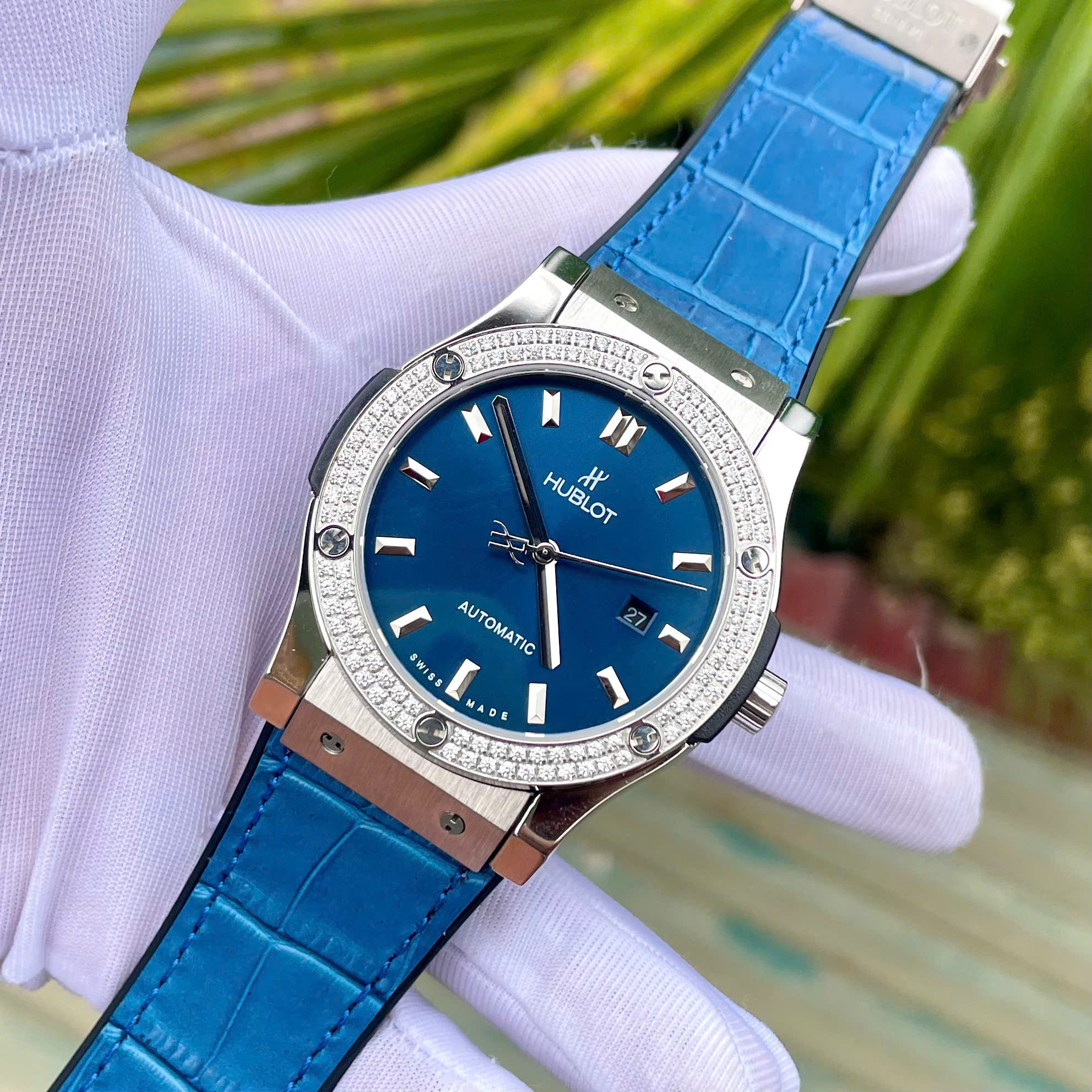 Đồng hồ Hublot nam đính đá máy cơ Automatic Hublot Classic Fusion màu xanh 42mm- DWatch (7) Đồng hồ Hublot nam đính đá máy cơ Automatic Hublot Classic Fusion màu xanh 42mm- DWatch