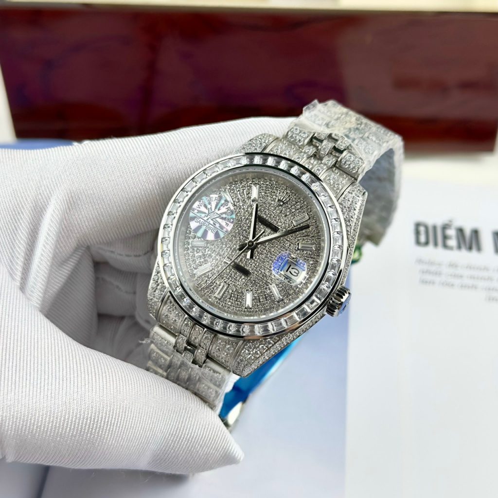 Đồng hồ Rolex DateJust nam đính full đá máy cơ Thụy Sỹ Super Fake 11 41mm (2)