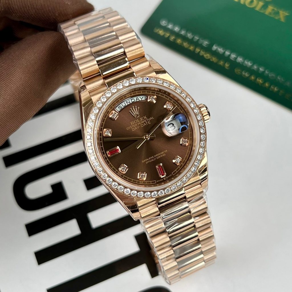 Đồng hồ Rolex Day-Date rose gold Rep 11 cao cấp nam đính đá EW Factory 40mm (2)