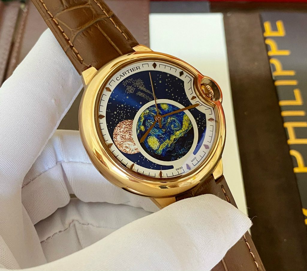 Đồng hồ Cartier Bleu De nam dây da máy cơ Nhật Fake 11 40mm