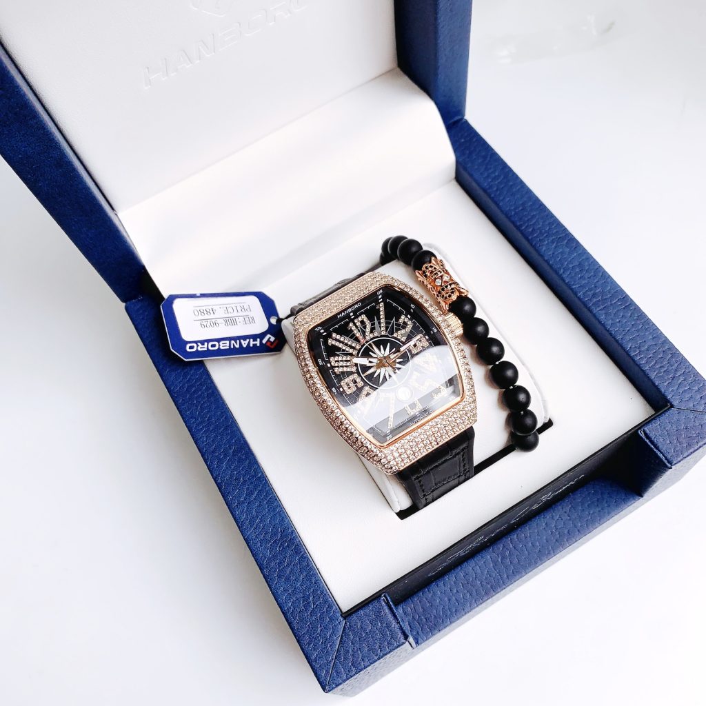 Đồng hồ Hanboro chính hãng nam đính đá Swarovski 45x54mm (2)