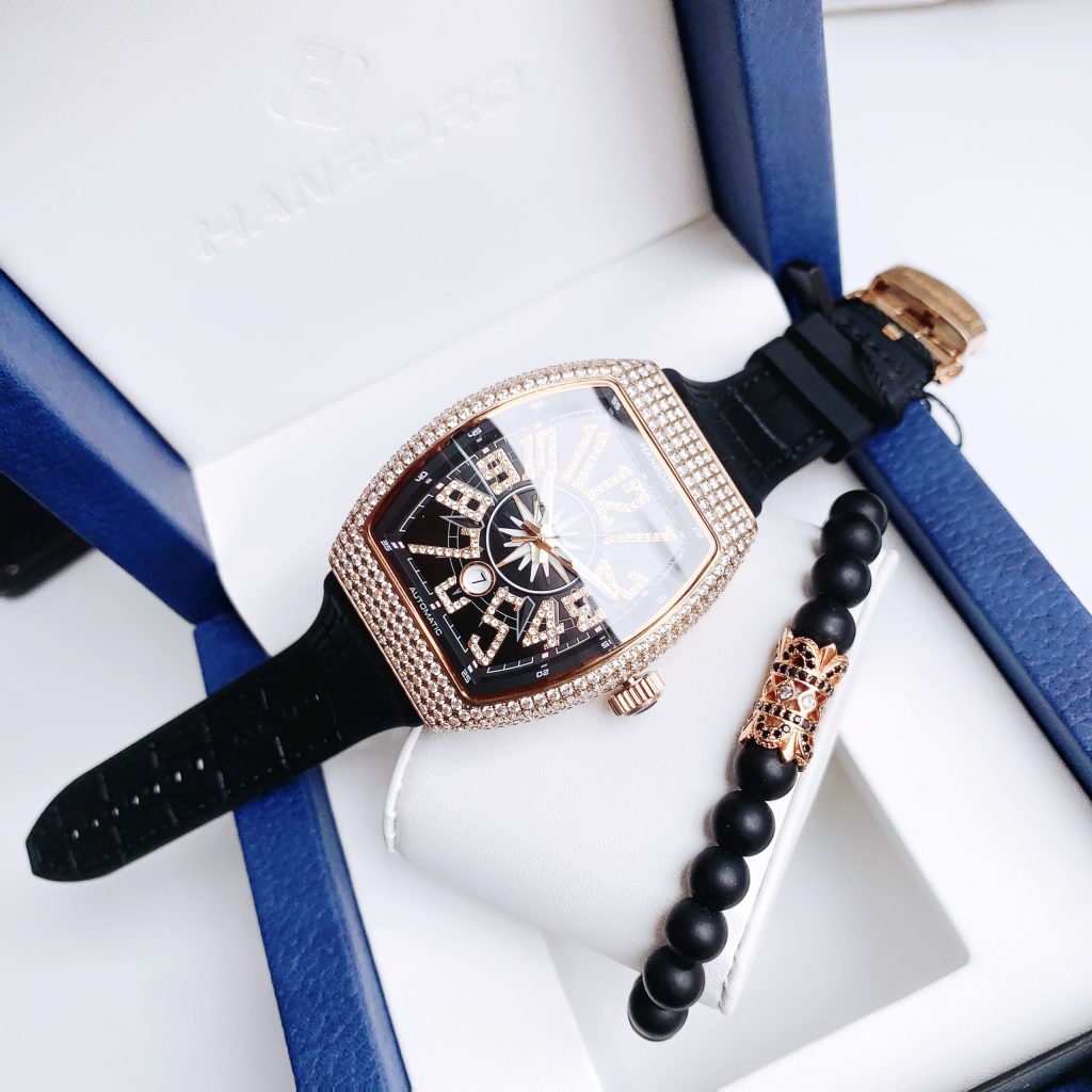Đồng hồ Hanboro chính hãng nam đính đá Swarovski 45x54mm (2)
