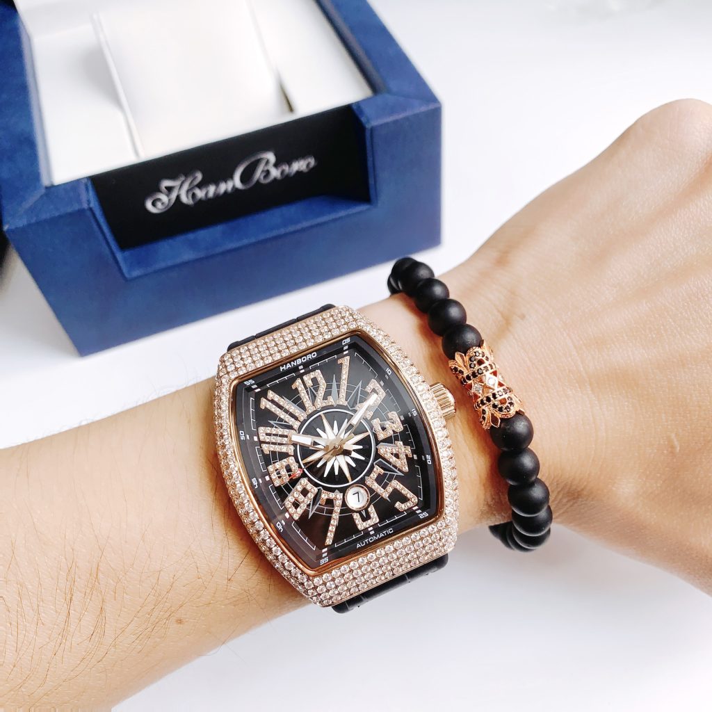 Đồng hồ Hanboro chính hãng nam đính đá Swarovski 45x54mm (2)