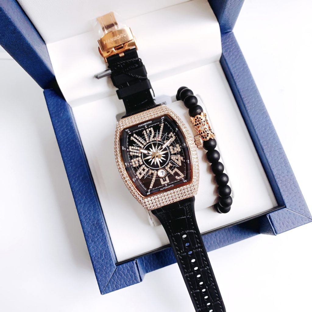Đồng hồ Hanboro chính hãng nam đính đá Swarovski 45x54mm (2)