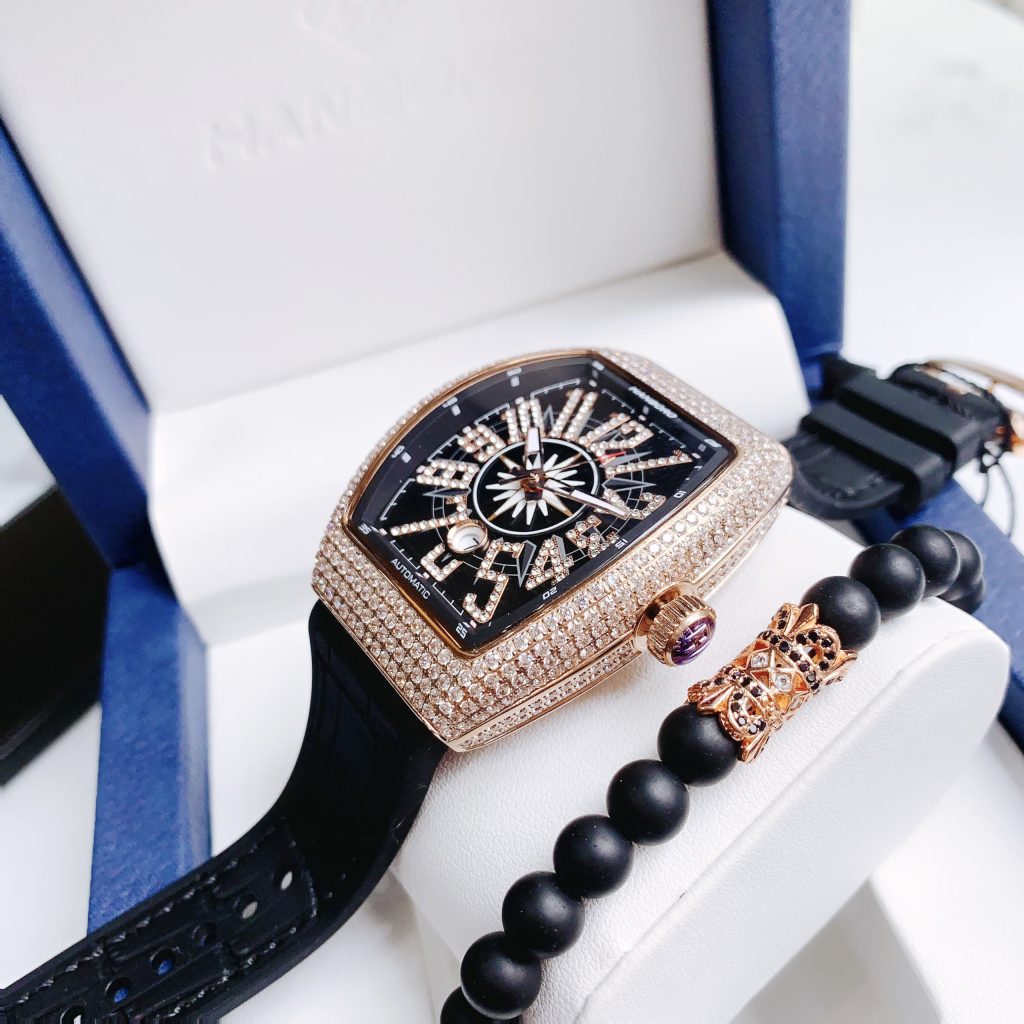 Đồng hồ Hanboro chính hãng nam đính đá Swarovski 45x54mm (2)