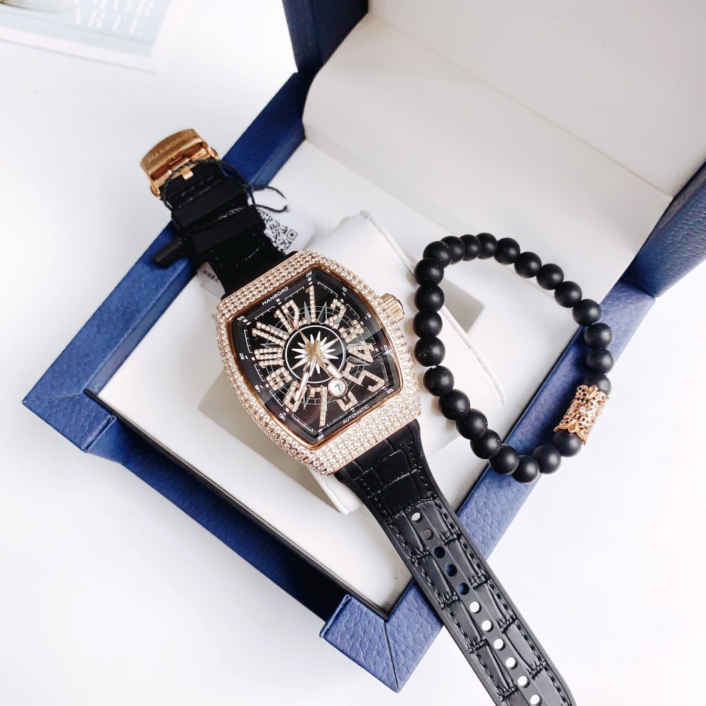 Đồng hồ Hanboro chính hãng nam đính đá Swarovski 45x54mm (2)