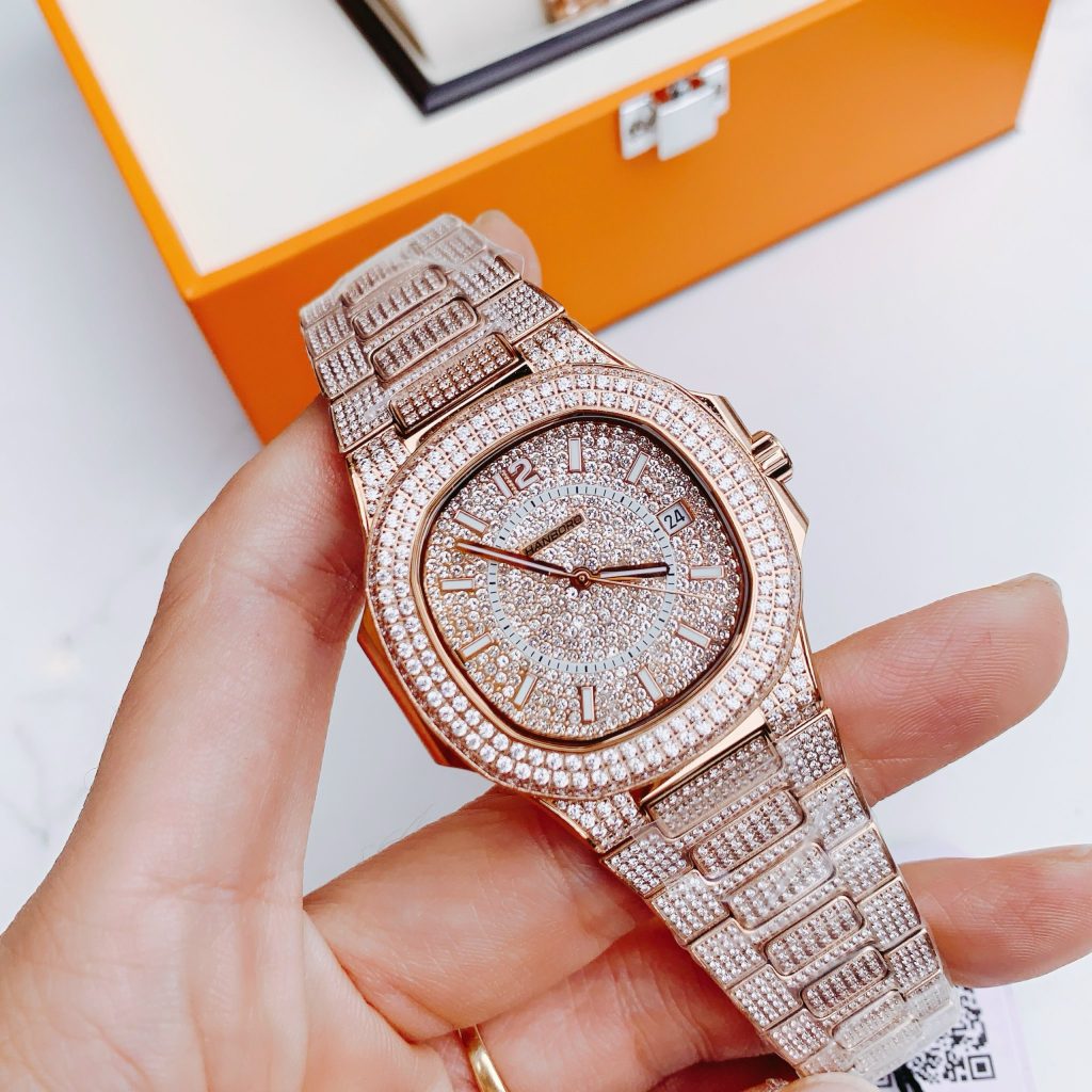 Đồng hồ Hanboro nam chính hãng đính full đá Swarovski 40mm (2)