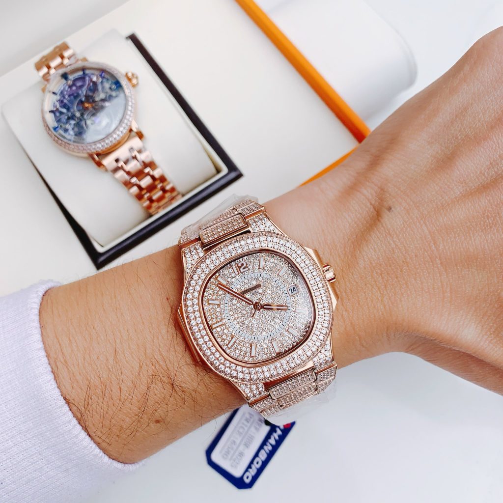 Đồng hồ Hanboro nam chính hãng đính full đá Swarovski 40mm (2)