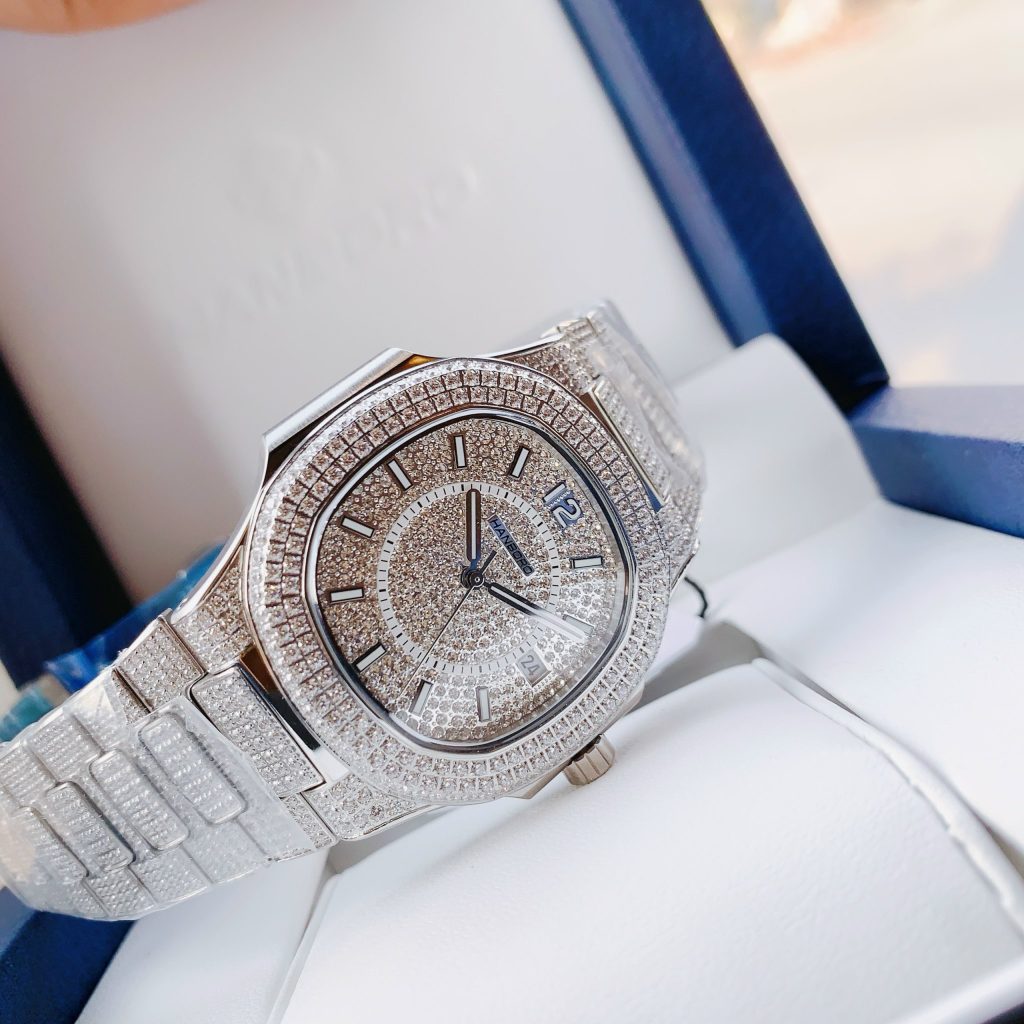 Đồng hồ Hanboro nam chính hãng đính full đá Swarovski 40mm (2)