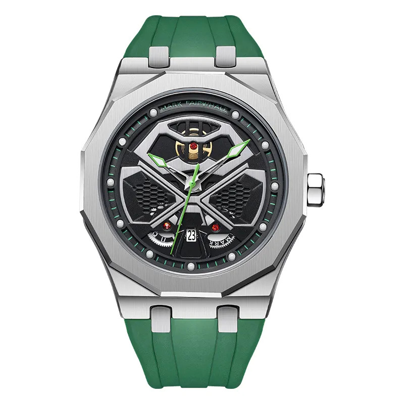 Đồng hồ Mark Fairwhale 5590 chính hãng dây cao su màu đen 43mm (2)