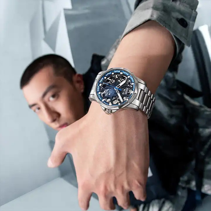 Đồng hồ Mark Fairwhale Skeleton 6800 chính hãng nam dây kim loại 43mm (2)