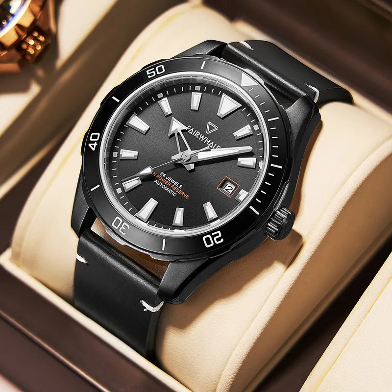 Đồng hồ Mark Fairwhale chính hãng 6080 nam cọc số da quang 43mm (3)