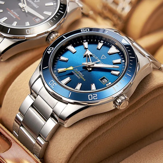 Đồng hồ Mark Fairwhale chính hãng 6080 nam cọc số da quang 43mm (3)