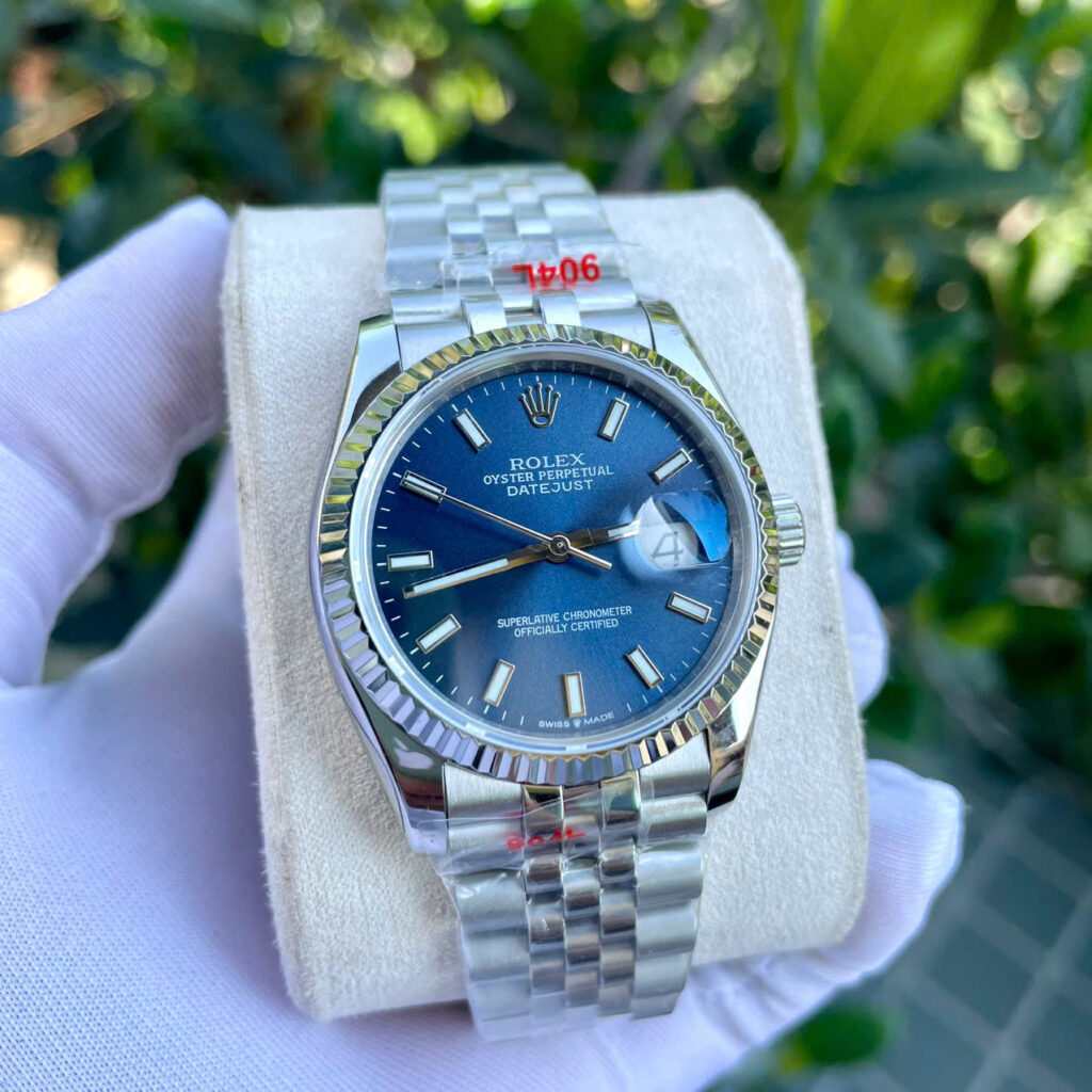 Đồng hồ Rolex DateJust nam xanh blue máy cơ automatic dây kim loại super fake 41mm