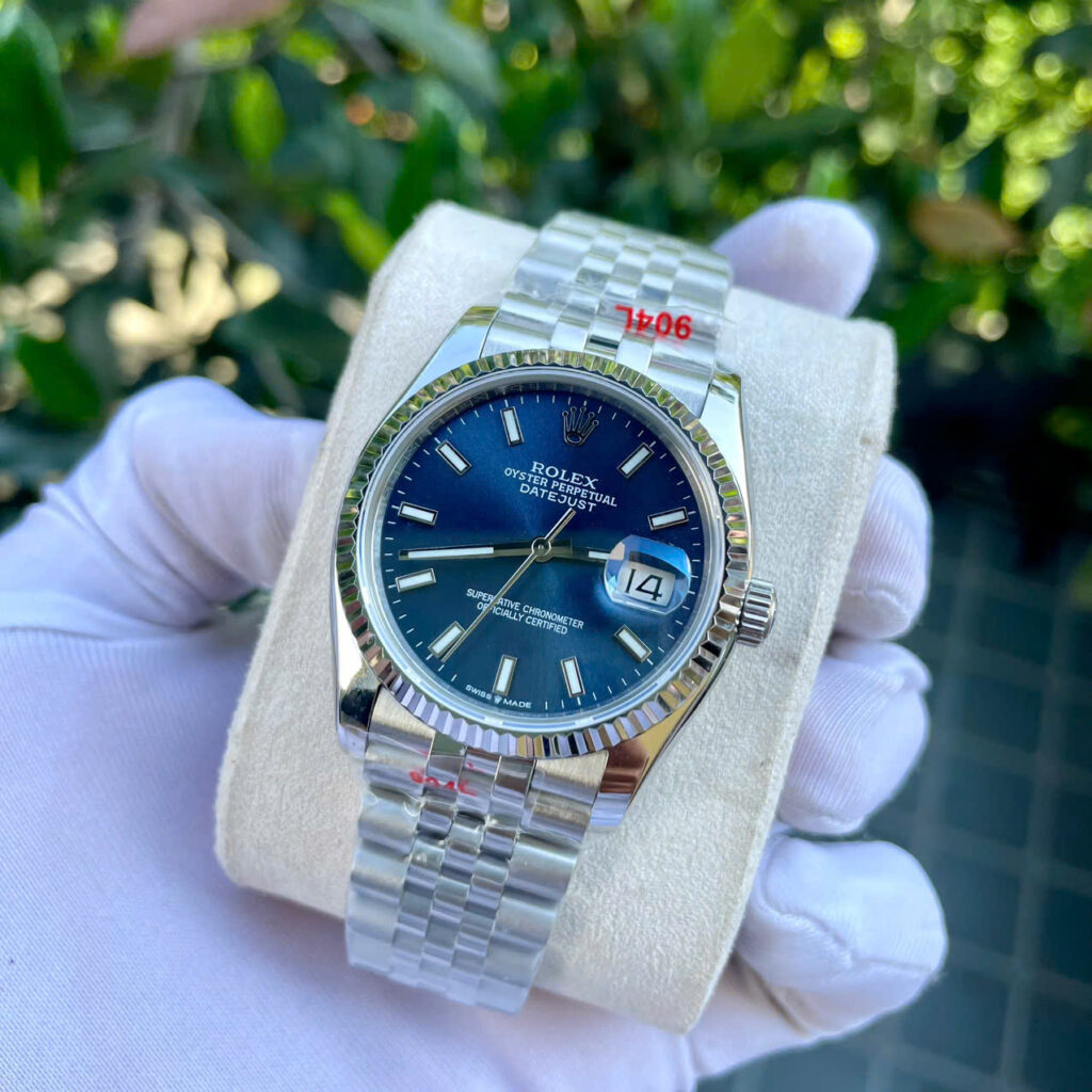 Đồng hồ Rolex DateJust nam xanh blue máy cơ automatic dây kim loại super fake 41mm