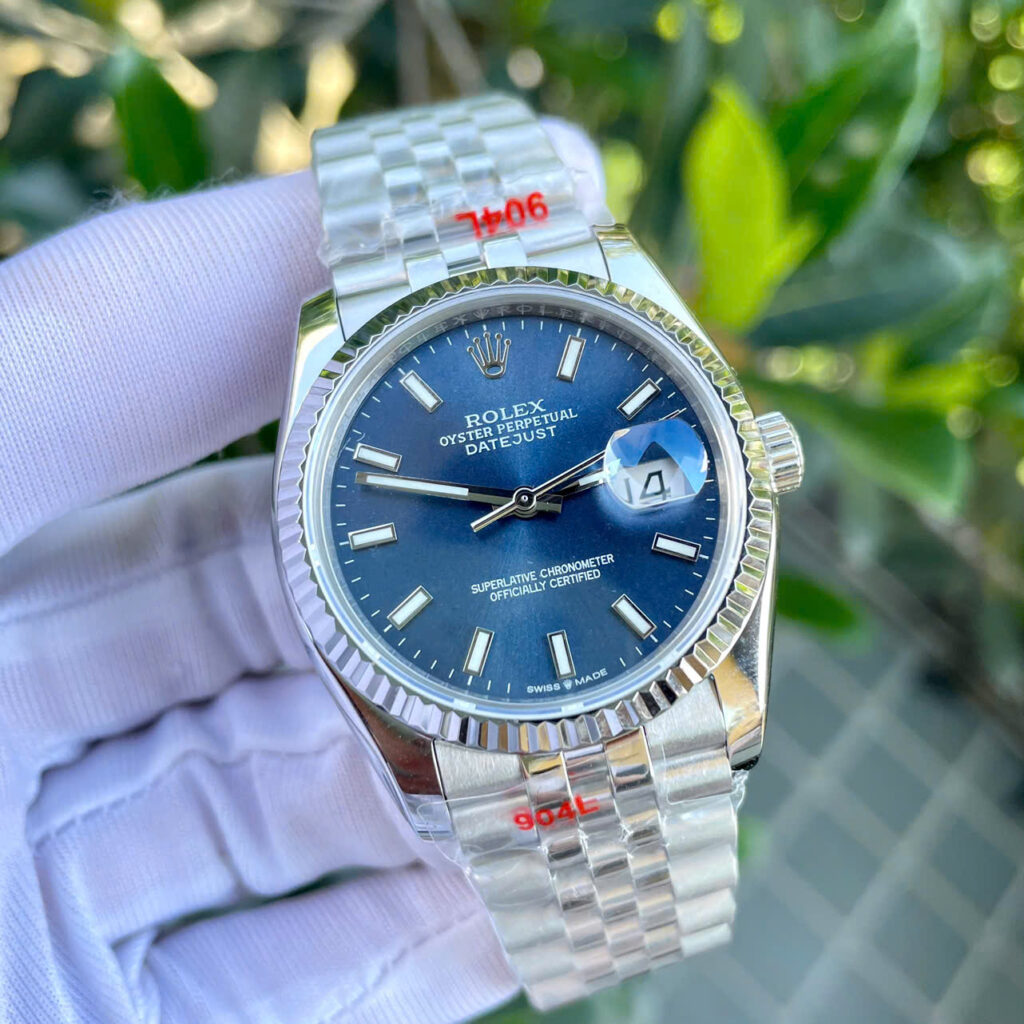 Đồng hồ Rolex DateJust nam xanh blue máy cơ automatic dây kim loại super fake 41mm