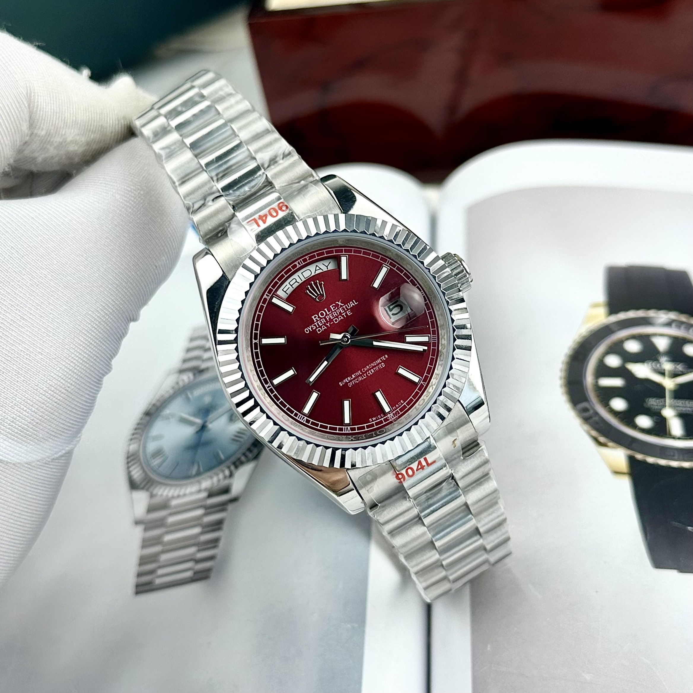 Đồng hồ Rolex Day-Date nam máy cơ Nhật cọc số dạ quang Fake 11 40mm (3) Đồng hồ Rolex Day-Date nam máy cơ Nhật cọc số dạ quang Fake 1:1 40mm