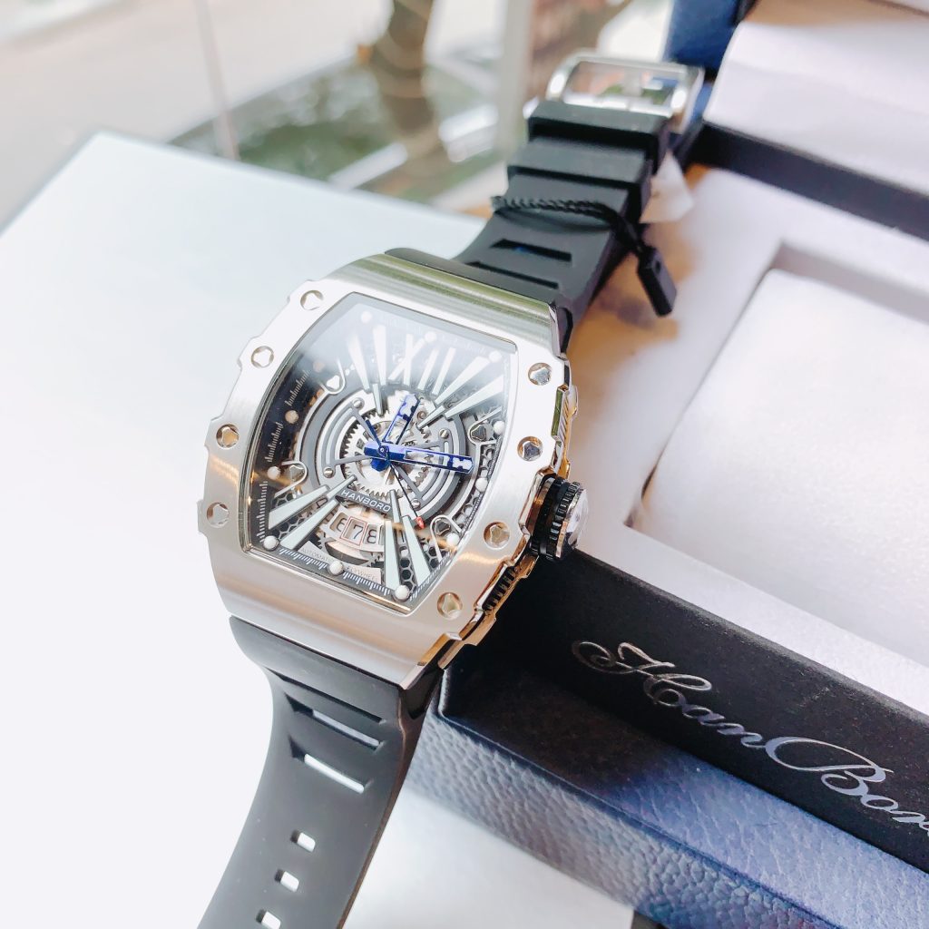 Đồng hồ chính hãng Hanboro nam cọc số da quang 40x48mm (2)