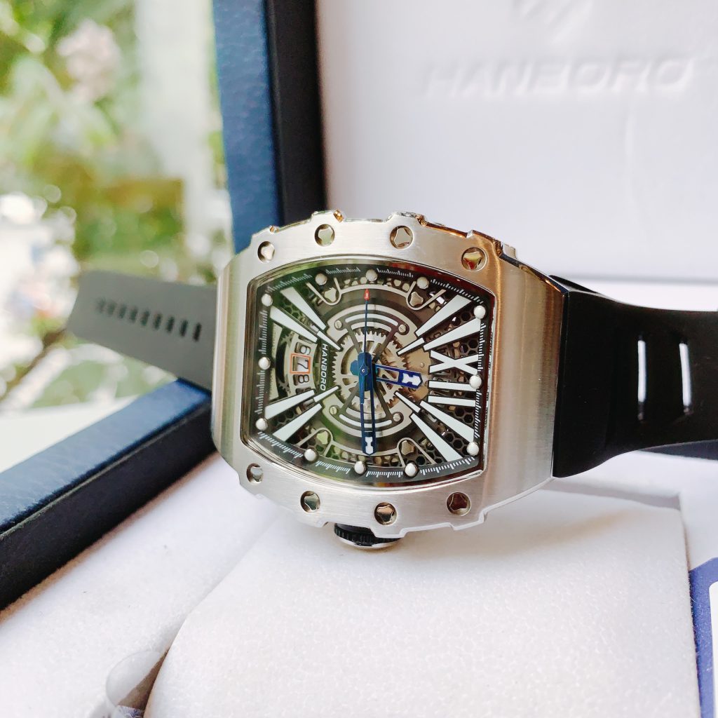 Đồng hồ chính hãng Hanboro nam cọc số da quang 40x48mm (2)