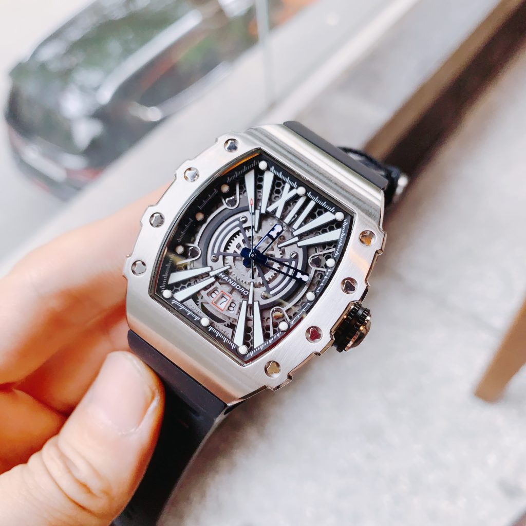 Đồng hồ chính hãng Hanboro nam cọc số da quang 40x48mm (2)