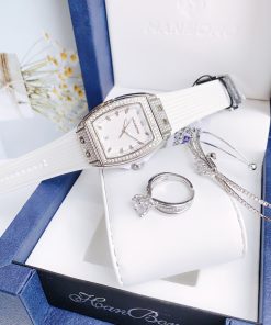 Đồng hồ chính hãng Hanboro nữ đính đá màu trắng 36mm (2)