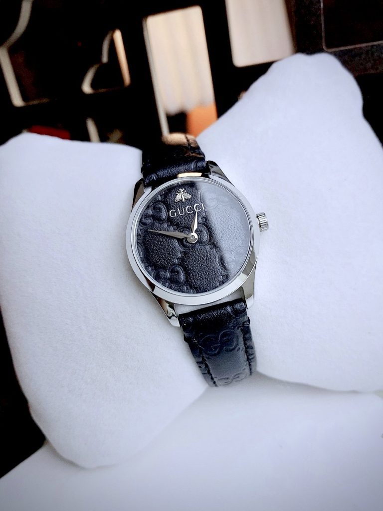 Đồng hồ nữ Gucci Ladies YA 126579 like auth dây da mặt đen 27mm