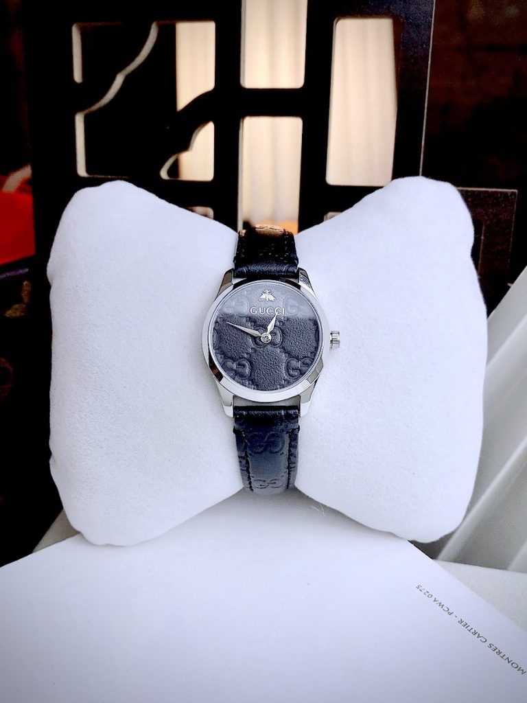 Đồng hồ nữ Gucci Ladies YA 126579 like auth dây da mặt đen 27mm