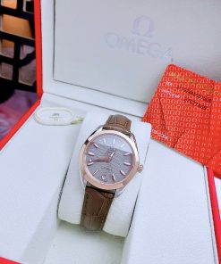 Đồng hồ nữ Omega Seamaster Aqua Terra day da mặt xám 34mm