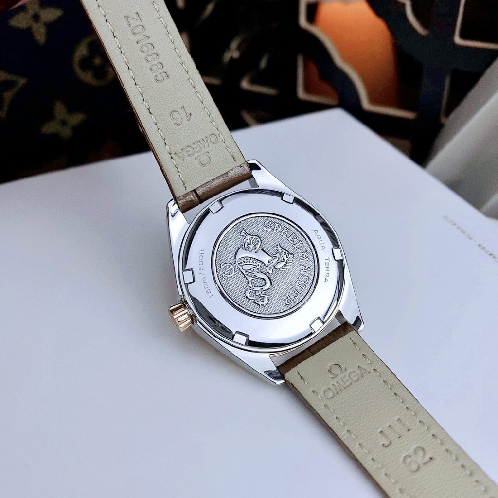 Đồng hồ nữ Omega Seamaster Aqua Terra day da mặt xám 34mm