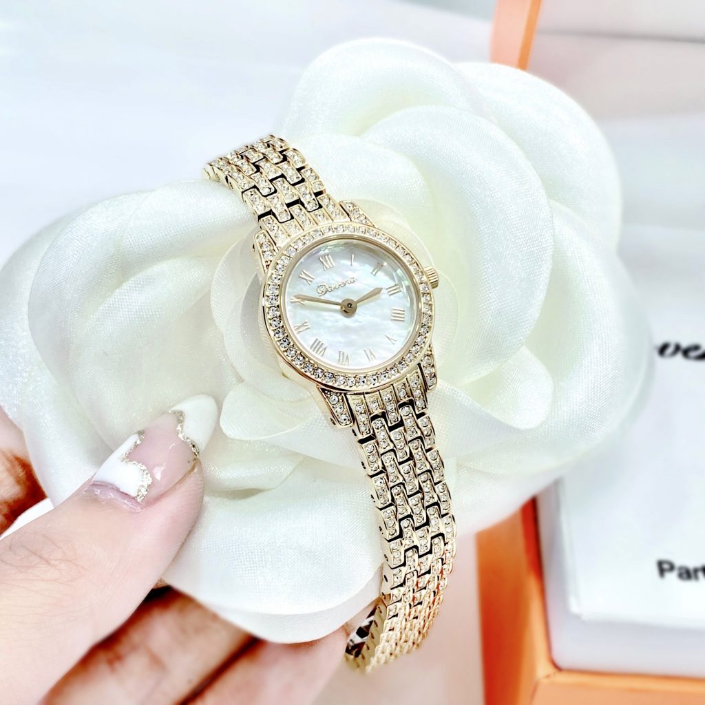 Đồng hồ Davena 61511 nữ chính hãng dây kim loại đính đá 22mm