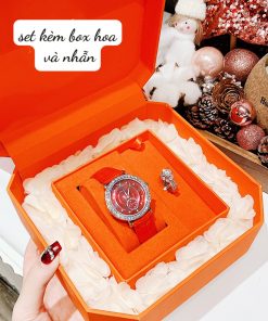 Đồng hồ Davena chính hãng nữ Davena 31903 dây da màu đỏ đính đá 37mm