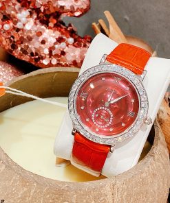 Đồng hồ Davena chính hãng nữ Davena 31903 dây da màu đỏ đính đá 37mm