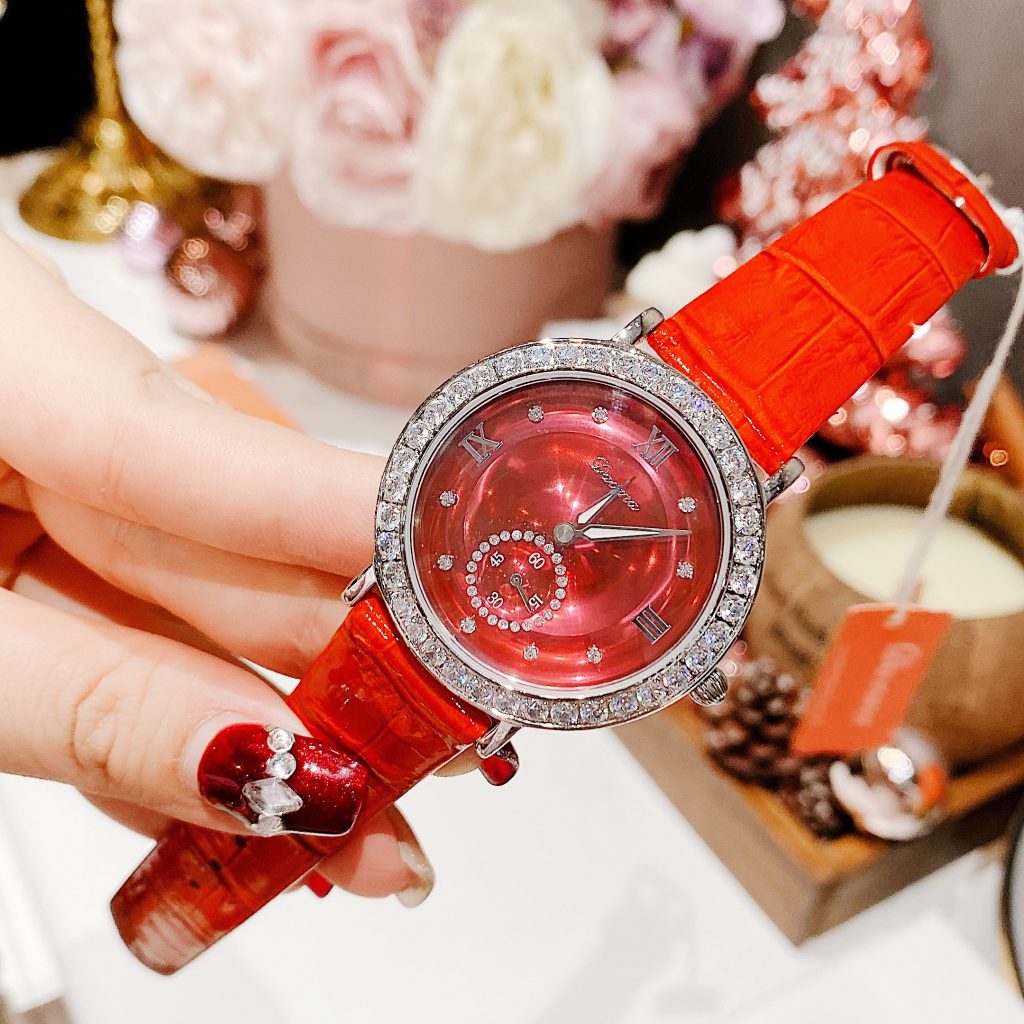 Đồng hồ Davena chính hãng nữ Davena 31903 dây da màu đỏ đính đá 37mm