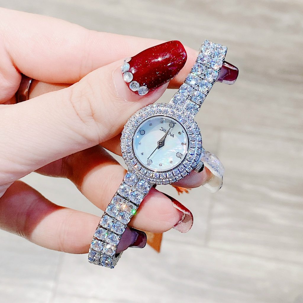Đồng hồ Davena chính hãng nữ Davena D60858 đính đá mặt khảm trai 26mm