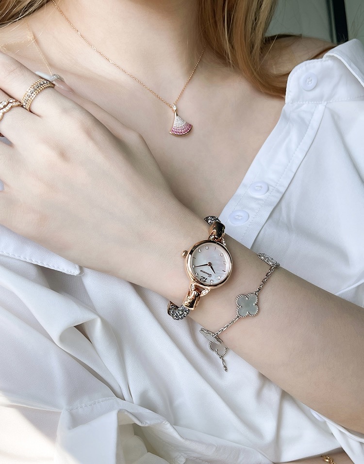 Đồng hồ Davena chính hãng nữ Davena D61539 Rose - Silver mặt khảm trai 28mm