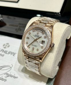 Đồng hồ Rolex Day-Date nam Rose Gold đính đá Replica 1:1 Ew Factory 40mm