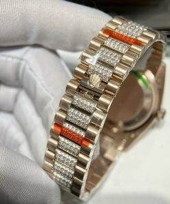 Đồng hồ Rolex Day-Date nam Rose Gold đính đá Replica 1:1 Ew Factory 40mm