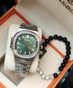 Đồng hồ nam Hanboro chính hãng cọc số dạ quang viền đính đá 40mm (2)