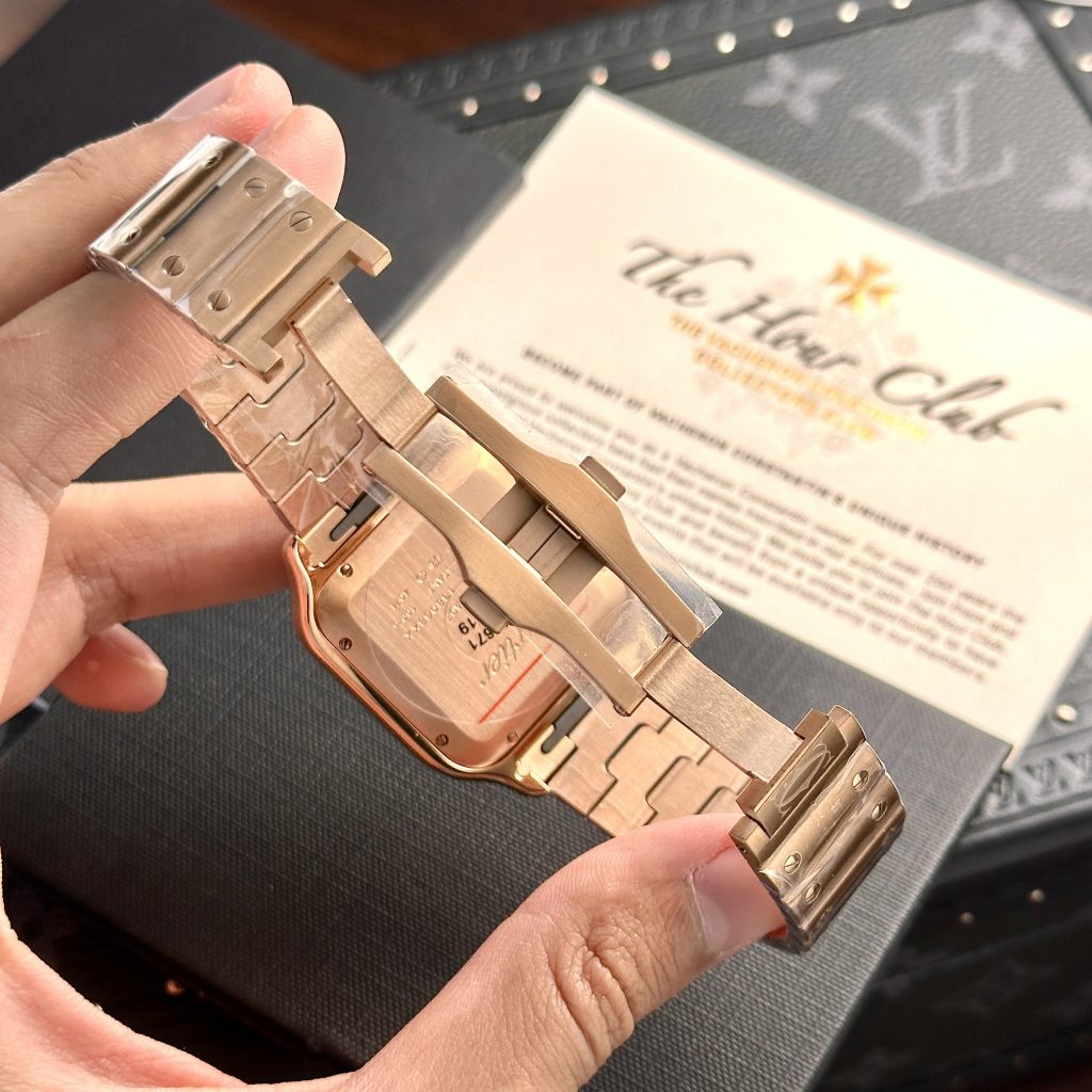 Đồng hồ Cartier Santos de Cartier Rep 11 màu vàng hồng BV Factory 39 (9)